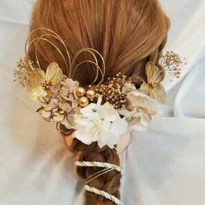 髪飾り　ゴールドフラワー　 結婚式　 成人式　卒業式　袴　ドライフラワー　