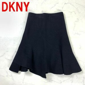 A2349 ディーケーエヌワイ ひざ丈スカート DKNY ブラック フレア マーメイド ウール アンゴラ 黒 ２