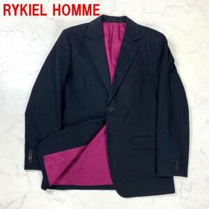 A2358 リキエル オム テーラードジャケット 綿 裏地あり RYKIEL HOMME コットン ネイビー パープル 紺 紫 46