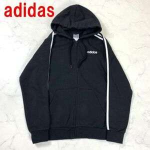 A2400 アディダス ジップパーカー 綿 フード付き adidas ブラック コットン ライン 黒 M