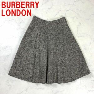 A2433 バーバリーロンドン ロングスカート ウール BURBERRY LONDON ブラウン グレー 裏地あり フレア シルク 茶色 38