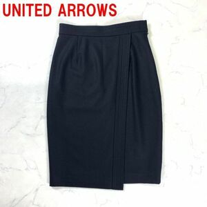 A2488 ユナイテッドアローズ タイトスカート ブラック UNITED ARROWS 巻きスカート ラップスカート ウール100％ 黒 ウール 40