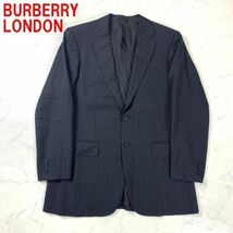 A2535 バーバリーロンドン テーラードジャケット ウール シルク BURBERRY LONDON ダークグレー ストライプ 裏地あり Ｍ相当 グレー ７_画像1