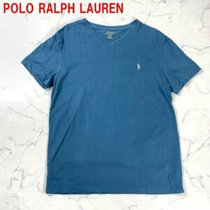 A2570 ポロラルフローレン 半袖Tシャツ 綿 Vネック POLO RALPH LAUREN コットン ワンポイント ブルー 刺繍 青 S