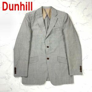 A2576 ダンヒル テーラードジャケット ウール シルク グレーDunhill モヘア 半裏仕立て ストライプ L相当