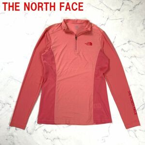 A2705 ザノースフェイス 長袖カットソーTHE NORTH FACE ハーフジップ ストレッチ サーモンピンク スポーツウェア オレンジ S