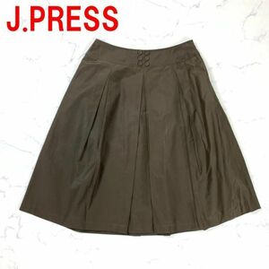 A2733 ジェイプレス ロングスカート 綿 フレア 裏地あり モスグリーン J.PRESS コットン 緑系 オリーブ カーキ ９