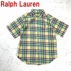 A2745 ラルフローレン 半袖シャツ 綿 チェック 黄色 Ralph Lauren イエロー ワンポイント刺 コットン ボタンダウン 150相当 M10-12