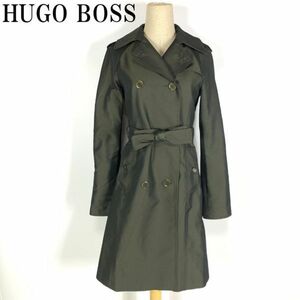 LA1241 ヒューゴボス トレンチコート 緑カーキグリーン系 HUGO BOSS ウエストベルト付き 裏地あり USA2