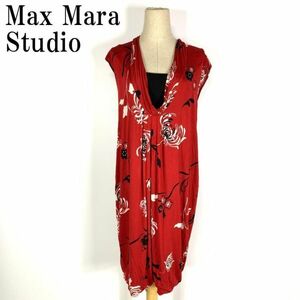 LA1251 マックスマーラステュディオ 花柄ストレッチワンピース Max Mara Studio マルチカラー 白ホワイト 黒ブラック 裏地あり赤レッドXL