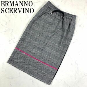 LA1265 エルマンノシェルヴィーノ 千鳥格子チェック柄スカート ERMANNO SCERVINO ウエストゴム マルチカラー 黒ブラックグレー38