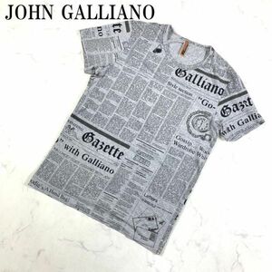 LA1296 ジョンガリアーノ 半袖Tシャツ カットソー 綿 JOHN GALLIANO コットン 総柄 グレー XS