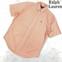 LA1357 ラルフローレン チェック柄半袖シャツ オレンジ Ralph Lauren コットンシャツ 白ホワイト マルチカラー BLAKE 綿100％ M_画像1