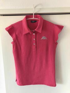 超美品 ゴルフウェア ポロシャツ カッパ Mサイズ フリル キラキラ ピンク