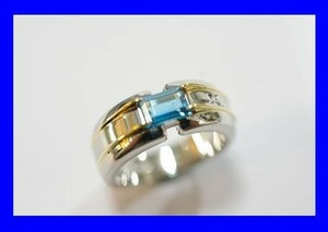 0 as good as new Courreges COURREGES platinum Pt900 yellow gold K18 blue topaz ring ring 10.4g RCN1