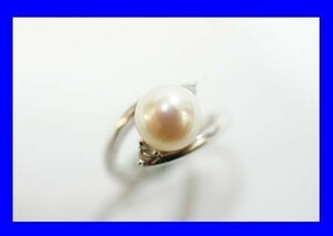 ○ Platinum Pt900 Pearl Pearl Diamond Diamond 0,10CT Кольцо кольцо 5,6 г RCD7