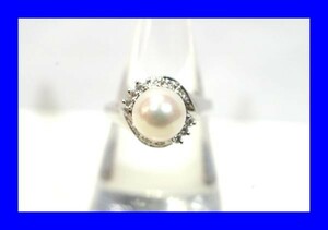 0 as good as new pearl pearl platinum Pt900 diamond 0.15ct ring ring 6.3g R0063
