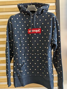 SUPREME×COMME des GARCONS Hooded SHIRT シュプリーム×コムデギャルソンシャツ ミラー(反転)ボックスロゴ ドット ネイビー Msize 鑑定済