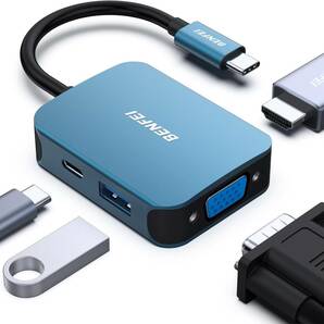 BENFEI 4in1 USB C ハブ、USB C-HDMI VGA USB3.0 PD充電アダプタ、タイプc HDMI VGA 変換アダプタ Thunderbolt 3/4 互換 iPhone 15 Pro/Max