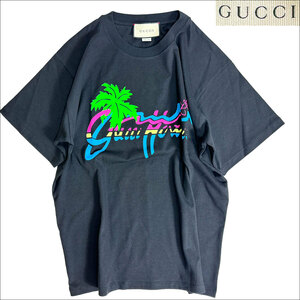 J6408 美品 グッチ 20AW ハワイアン Hawaiian Tシャツ ブラック XS(M~L相当) GUCCI