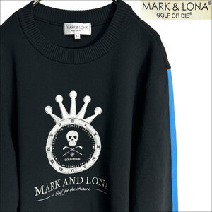 J6448 美品 マーク&ロナ 23AW GOLF OR DIE スカル柄 ストレッチニット ブラック 46 MARK&LONA