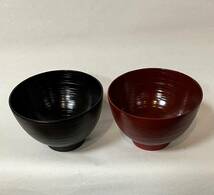 【在庫処分】【1000円～】越前漆器■越前塗　夫婦椀　汁椀(大)　スープカップ　刷毛目　根来内朱・曙内黒【2客】■天然木・本漆■【新品】_画像3