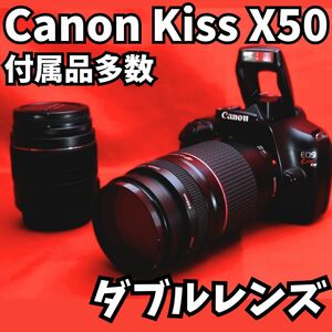 【動画も撮れる！】Canon KissX50 人気機種　ダブルレンズ　デジタル一眼レフ　一眼レフカメラ　デジタルカメラ　バック付き