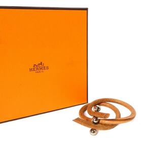 美品 HERMES エルメス ルーレットヒル 3ボール 二連 ブレスレット 茶 ブラウン レザー 革