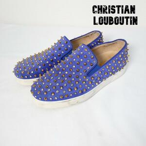 良品 Christian Louboutin クリスチャンルブタン サイズ37.5 約24.5㎝ ローカット スニーカー スリッポン スエード スパイク ビジュー 紫