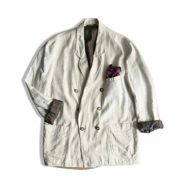 GERMANY 1980s／Linen double jacket ドイツ製 80年代 リネン ダブル ジャケット