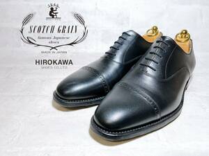 数回着【極美品】スコッチグレイン 高級 ストレートチップ ビジネスシューズ レザー グッドイヤー製法 黒 25.5EEEcm メンズ 高級紳士靴