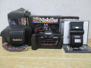 e10-5（Nishika カメラ 一式セット）35mm 3-D CAMERA/TWIN LIGHT 3010 ストロボ/N8000 ケース ニシカ 箱付き 動作未確認 現状品