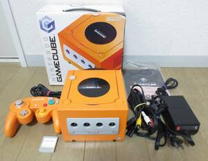 任天堂/Nintendo ゲームキューブ DOL-001 オレンジ 本体 コントローラー ケーブル 箱 セット☆ジャンク
