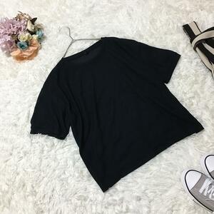 【UNIQLO】ユニクロ シアークルーネックTシャツ (L) 黒 半袖 透け感