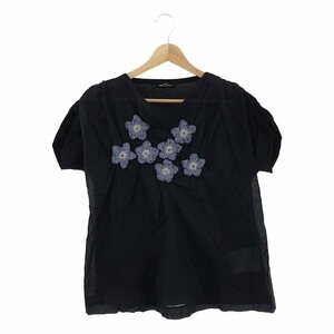 tricot COMME des GARCONS / トリココムデギャルソン | 2014SS | 立体 フラワー刺しゅう ギャザー カットソー | ネイビー / ブラック