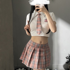 OR1481PK セクシー学生服 エロカワ 制服 ベビードール「トップス・ミニスカート・Tバック４点セット」ナイトウェア コスプレ衣装の画像1