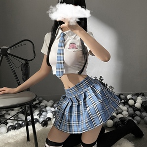 OR1481BL セクシー学生服 エロカワ 制服 ベビードール「トップス・ミニスカート・Tバック４点セット」ナイトウェア コスプレ衣装の画像1