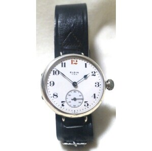エルジン / 銀側腕時計 ◆ スモールセコンド / 革ベルト ◆ 不動 / 要オーバーホールの画像1