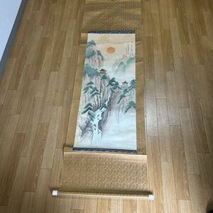掛軸 ジャンク品模写 絹本 山水 古美術 中国画 アンティーク 
