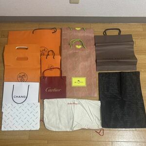 ブランド紙袋、巾着袋　セットHERMESエルメス LOUIS VUITTON ルイヴィトンCHANELシャネル BALENCIAGAバレンシアガCartierカルティエ　etc