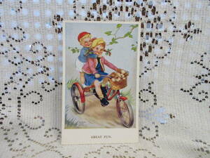  Britain made antique picture postcard postcard child bicycle two number of seats . dog painter autograph unused 