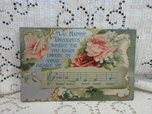  Germany made antique picture postcard postcard rose bell orchid myosotis. sound . musical score message silver . not yet posting 