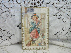 antique picture postcard postcard en Boss woman dog . clock message gold paint America stamp 1910 year 