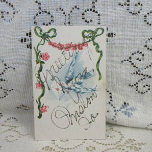 ドイツ製 アンティーク ポストカード 絵葉書 グリッター 白い鳩 手紙 リボン 薔薇 未投函の画像1