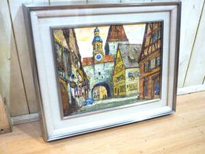 Art hand Auction ◆Authentic oil painting by Kanji Iwai, Rothenburg Plönlein, Romantic Road, Germany, member of the Kofu-kai, stainless steel frame◆, Painting, Oil painting, others