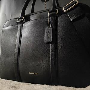 1円~【未使用級】コーチ COACH ビジネスバッグ メンズ ブリーフケース ハンド トート ショルダー 2way 手提げ 斜め掛け A4 PC 書類鞄 革 黒