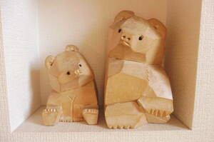 当時物 木彫 熊 在銘 大和彫 大和正幸 アート 熊彫 親子熊 民藝 美術品 置物 飾り インテリア ガラス目