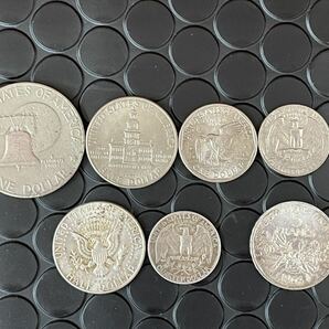 アメリカ合衆国 LIBERTY リバティ ONE・HALF・QUARTER DOLLAR 1ドル 50セント 25セント フランス 5FRANCS フラン旧貨幣 旧硬貨 銀貨の画像2