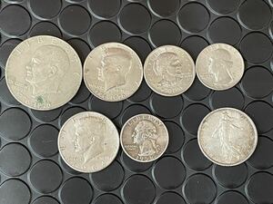 アメリカ合衆国 LIBERTY リバティ ONE・HALF・QUARTER DOLLAR 1ドル 50セント 25セント フランス 5FRANCS フラン旧貨幣 旧硬貨 銀貨