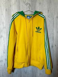  б/у одежда Adidas вышивка Logo 3 линия спортивная куртка джерси желтый Zip Parker adidas редкий цвет 